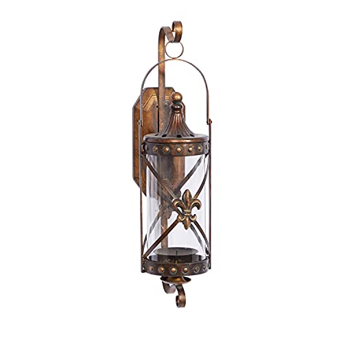 Deco 79 Glass Studded Wall Sconce With Fleur De Lis, 7" X 6" X 20", Bronze #TOP3