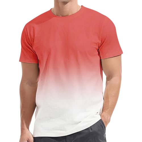 Camisa pequeña para hombre, color liso, degradado, holgada, de manga corta, para entrenamiento, Rojo De La Sandía, 3XL