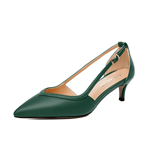 NUMALEO Womens Matte Office Adjustable Strap Solid Casual Pointed Toe Buckle Kitten Low Heel Pumps Shoes 2 Inch