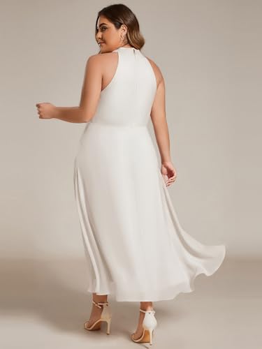 Image of Ever-Pretty Plus Women's Sleeveless Halter A Line Pleated High Low Plus Size Wedding Guest Cocktail Dresses 31926-DA