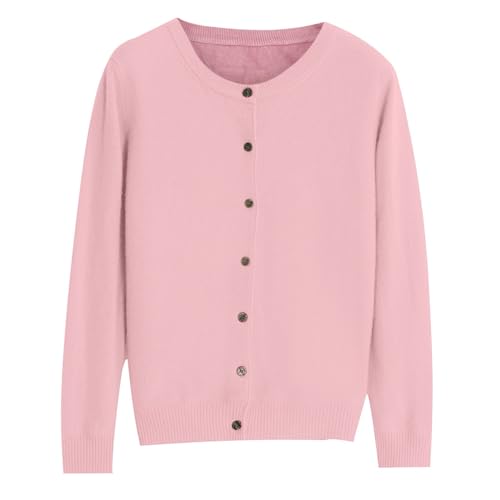 Cashmere Sweaters for Women Button Down Open Crew Neck Lightweight Cardigans Casual Ladies Long Sleeve Plus Size Blue Teen Girl Clothes Christmas Resort Wear 2025 Fall Winter C-Pink Large