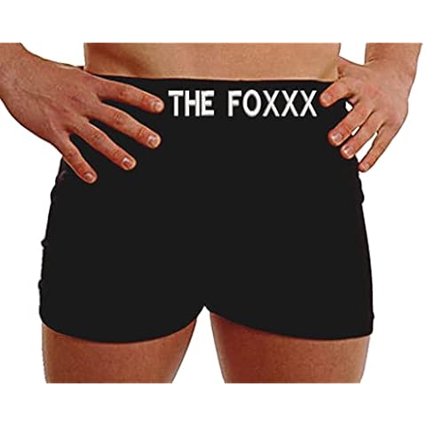Personalised boxer shorts The Fox present for husband waistband own man embroidered (XXL) Black Cover