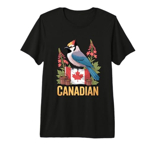 Canadian Jay Whiskey Jack Maple Flag Fireweed Premium Tri-Blend T-Shirt