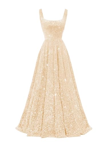 Miao Duo Spaghetti Straps Sequin Prom Dresses 2025 Long Sparkly A Line Formal Ball Gowns with Pockets YZTS228