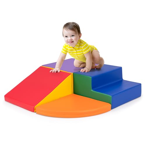 Costzon Climbing Toys for Toddlers, 4 Pieces Climb and Crawl Foam Kids Building Blocks for Children Development & Indoor Active Play, Soft Play Set for Newborn Infant Baby (Colorful)