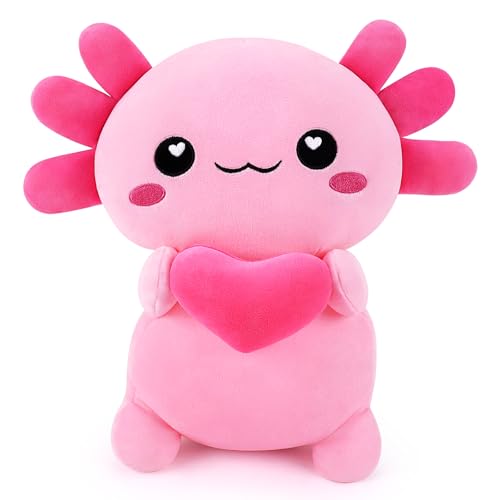 Axolotl Plush Pillow Stuffed Axolotl Stuffed Animal Plush Pillow Cute Plush Toys Animal Toy Hugging Pillow For Lover Cushion Pillows Cuddly Toy Soft Toys Heart for Boys Girls Present 13.7 inch