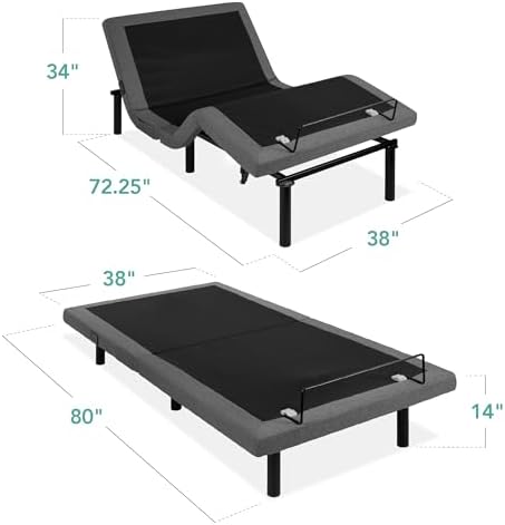Best Choice Products Ergonomic Twin XL Size Adjustable Bed, Zero Gravity Base for Stress Management w/Wireless Remote Control, Massage, USB Ports