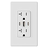 ELEGRP 30W 6.0 Amp 3-Port USB Wall Outlet, 20 Amp Receptacle with Dual USB Type C and Type A Ports,...