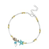 LIOOBO Tobillera de Plata Concha y Estrella de Mar Colorida, Cadena Ajustable de Metal para Mujer, Accesorio Creativo para Playa, Vacaciones y Viajes