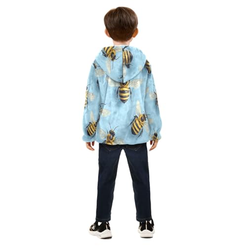 Bee Pattern on Blue Toddler Fleece Jacket Girl Boys Hooded Fleece Jacket Coat Warm Outwear Zip-up 3-10T4