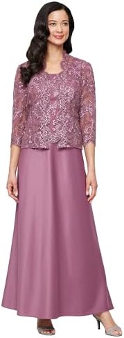 A-Line Midnight Polyester/Nylon/Spandex Midi Dress with Scalloped Lace Sequin Jacket by Alex Evenings