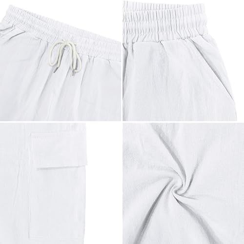 Image of Mens Linen Shorts Casual Drawstring Elastic Waist Cargo Vacation Lightweight Breathable Summer Beach Shorts for Men