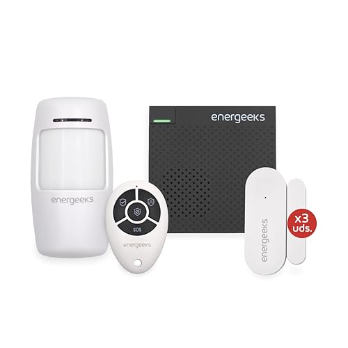 Energeeks   Sistema de Alarma WiFi   Protección Hogar   Incluye Sirena y Sensores de Movimiento/Apertura   hasta 60 Sensores Adicionales   Notificaciones App Móvil   Compatible con Alexa y Google
