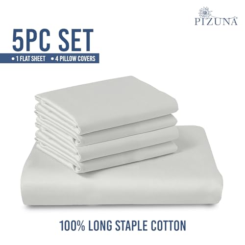 Image of Pizuna 100% Cotton Bedsheet Super King Size Silver, 1000 Thread Count Long Staple Combed Cotton Flat Bedsheets 108x108 Inches with 4 Pillow Covers, Bed Sheet for Super King Size Bed