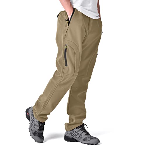 Toomett Men's Hiking Snow Pants Skiing Winter Insulated Fleece Lined Softshell Water Repellent Camping,Walking,MH4409,Khaki,29