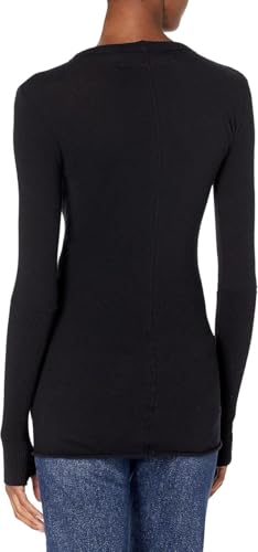 Image of Enza Costa Women's Cashmere Blend Cuffed Crew Top with Thumbholes