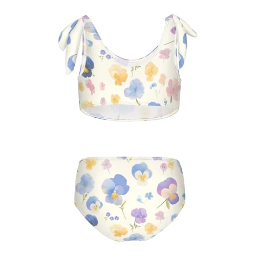 KLL The Garden Tricolor Pansy Flower Girls 2 Piece Bikini Sets Beach Swimsuits Swimwear Adjustable Strap2