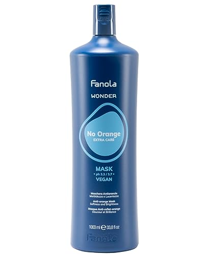 Fanola Wonder No Orange Color Depositing Hair Mask - Neutralizing Blue Toner for Orange Brassy Hair - Deep Conditioning Vegan Formula - Enhances Shine & Seals Cuticles (33.8 Ounce)