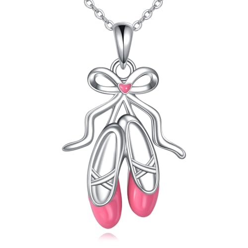 ONEFINITY Collar de ballet de plata de ley 925 con zapatos de ballet, joyería de baile para mujeres bailarinas, Plata esterlina, No es una piedra preciosa