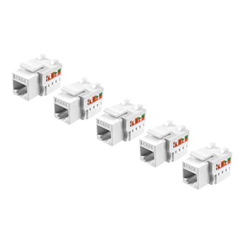 TENINYU 5-Pack RJ45 Keystone Jack Module Connector 568A/568B, Keystone Adapter Compatible Cat 6/5e/5 Connector,White Cover