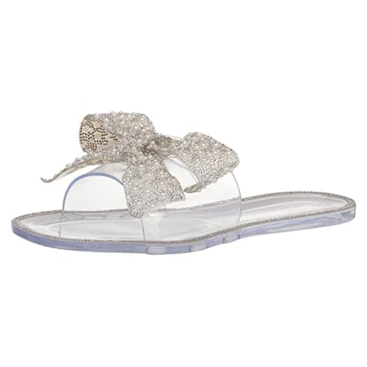 Jessica Simpson Women's Kilenya Embellished Slide Sandal Flat, Clear, 12