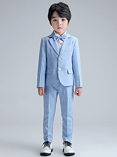 Image of LOLANTA Boys Suit Wedding Ring Bearer Outfit Kids Formal Wear Dress Clothes | Boy 3-Piece Plaid Suits, Sport Coat Blazer and Pants Set with Adjustable Bow Tie, Gentleman Birthday Party Graduation Outfits