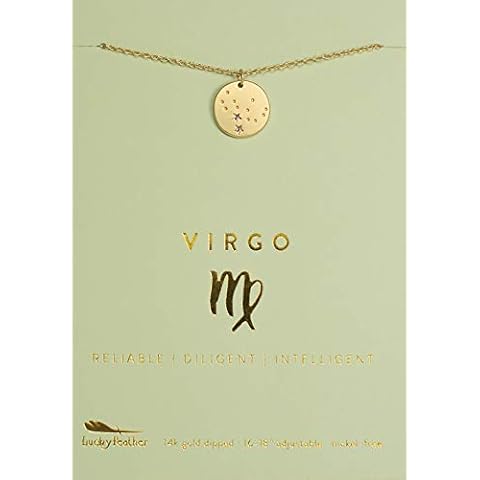 Lucky Feather Virgo Zodiac Sign Constellation Pendant Necklace for Women, 14K Gold-Dipped with Adjustable 16” – 18” Chain Cover