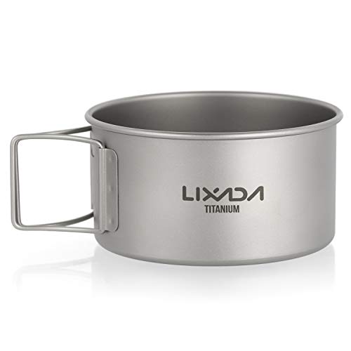 Lixada Titanium Bowl with Folding Handles Dinner Food Container for Outdoor Camping Hiking Backpacking