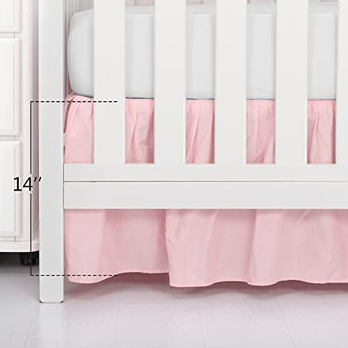 Tillyou Crib Bed Skirt Dust Ruffle, 100% Natural Cotton, Nursery Crib Bedding Accessory Toddler Bedskirt For Baby Boys Girls, 14" Drop, Light Pink #TOP3