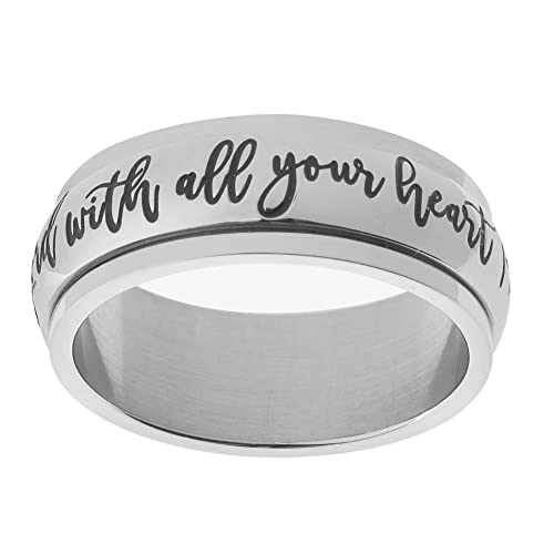 Beads & Pearls Jewelry 8Mm Stainless Steel Women's Men's Spinner Ring - Trust In The Lord With All Your Heart Christian Religious Ring Jewelry,  Spinner Anxiety & Stress Relief, Size 7, Silver #TOP1