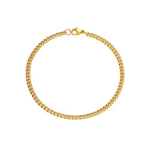 PROSTEEL Mens Bracelet - Cuban Chain Wrist Link Bracelets Silver/Gold Plated/Black Hypoallergenic 316L Stainless Steel Jewellery 3/6/9/12MM Width 19/21CM Length (with Gift Box) Gold Plated-3