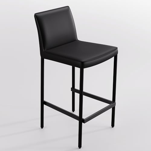 Image of YOUNIKE 26 inch H Counter Height Bar Stool with Back Single Faux Leather Modern Barstool Upholstered Comfy Bar Chair for Kitchen Breakfast Island, No Assembly, Fully Wrapped Metal Legs Black