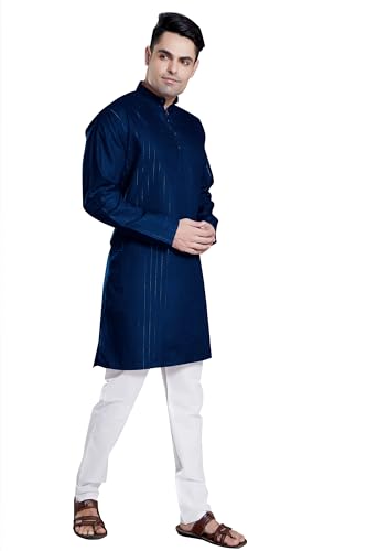 Image of DIVISIVE Men's Self Zari Line Cotton Blend Slim Fit Kurta Pyjama Set