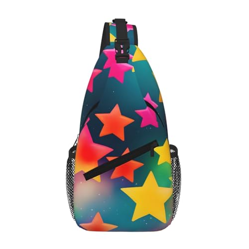Mochila pequeña con diseño de estrellas arcoíris coloridas para hombre, riñonera, bolsa cruzada para el pecho