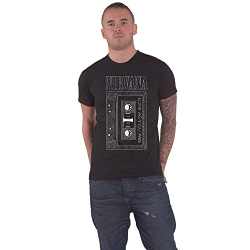  Nirvana T Shirt Come As You Are Tape Band Logo Nuovo Ufficiale Uomo Nero Size L