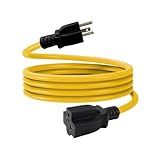 EP 15 Ft 12 Gauge Outdoor Extension Cord with T-Blade Plug, Heavy Duty NEMA 5-20 P/R Power Cord, 20A 125V 12/3 SJTW Cable for Lawn, Garden, Appliance, Yellow