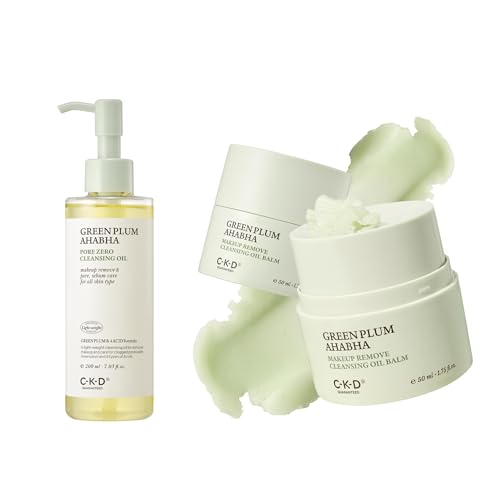 CKD Green Plum AHA·BHA Cleansing Duo – Pore Zero Cleansing Oil (7.03 fl oz) + Grinding Balm Cleanser (1.75 fl oz) – Makeup, Sebum & Blackhead Removal | 4-Acid Complex, Korean Skincare - All Skin Types
