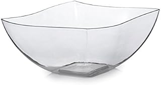 4 Elegant Square Hard Clear Plastic Bowls | Reusable Bowls | Plastic Party Serving Bowls 16oz (475ml)