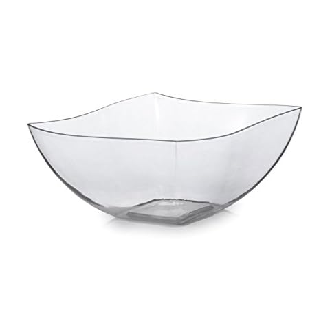 4 Elegant Square Hard Clear Plastic Bowls | Reusable Bowls | Plastic Party Serving Bowls 16oz (475ml) Cover