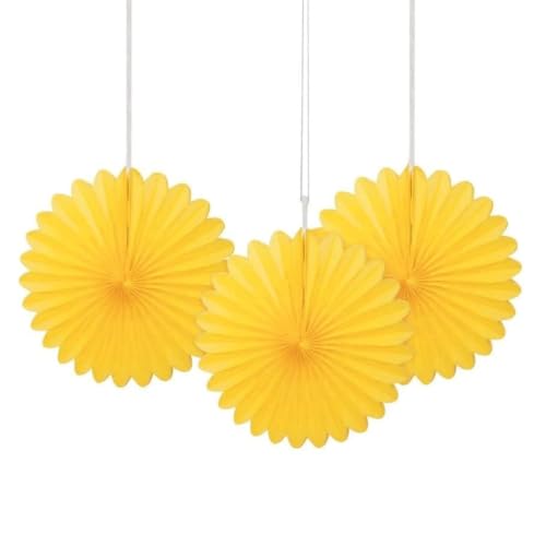 Éventails papier de soie jaune 6", décoration, 3 unités