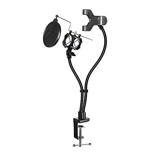 lifcasual Suporte de mesa para microfone e smartphone com pinça Windscreen para transmissão ao vivo/