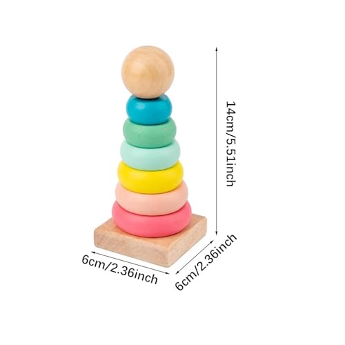 Image of SHINETOY 7 pcs Wooden Stacking Rings for Babies 6-24 Months | Montessori Rainbow Stacker Educational | Color & Shape Learning Toy for Toddlers | Sensory Development Toy Gift for Kids