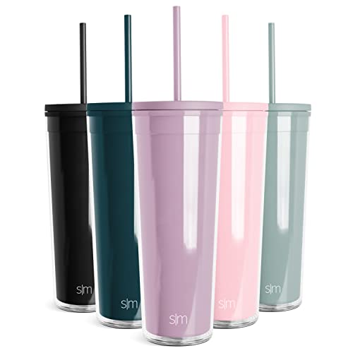 Utensilios De Cocina, Outdoors Simple Modern Vaso de Plástico con Tapa y Pajita, Vasos de Café Helado Gratis Taza Doble Pared para Batidos, Regalos para Mujeres y Hombres, Classic...