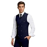 Fesenbo Mens Suit for Wedding Slim Fit 2 Piece Double Breasted Suit Vest Pants Set Navy Blue Suits for Men Prom Tuxedo M