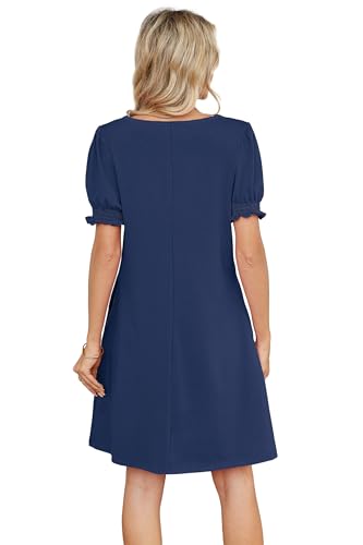 Image of RUMIA Summer Dresses for Women 2025 Casual Cute Square Neck Puff Short Sleeve Dress with Pockets