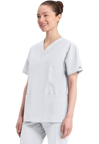 Image of Dickies EDS Signature Scrubs for Women and Scrubs for Men, Unisex One Pocket V-Neck Top in Soft Brushed Poplin 83706