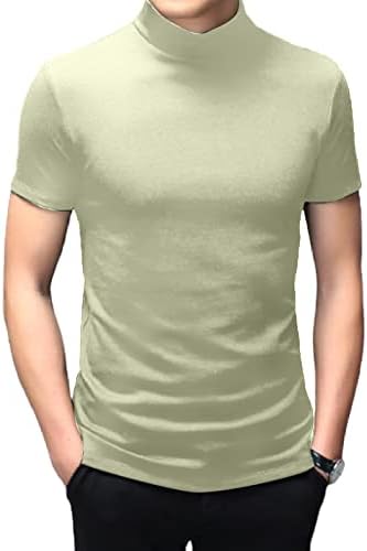 Men's Fashion Mock Turtleneck T-Shirts Short Sleeve Pullover Sweater Basic Designed Undershirt Slim Fit Top M Limegreen