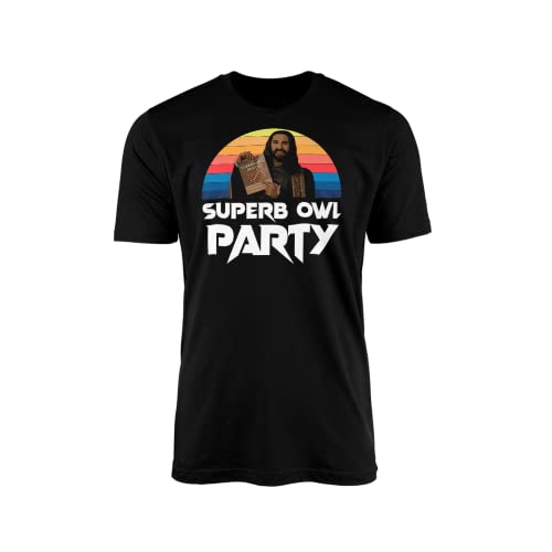 Superb Owl Party Black T-Shirt Top Tee - Retro Shadows Supernatural Vampire Roommates Nandor Nadja Colin Laszlo Dark Comedy Funny TV Show Gift Present (Black, Large)
