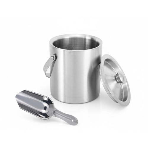 Image of FINALITY Double Wall Stainless Steel Ice Bucket 1.5 Litre with Ice Scoop & Handle - Keeps Ice Cold for 6 Hours - Premium Beer Bucket, Ice Box for Wine & Bar Accessories for Home