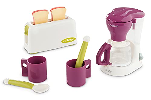 Smoby - Tefal Petit Déjeuner - Accessoires de Cuisine pour Enfant - Grille Pain + Cafetière - 2 Tasses et 2 Cuillères - Jouet d'Imitation - 310537